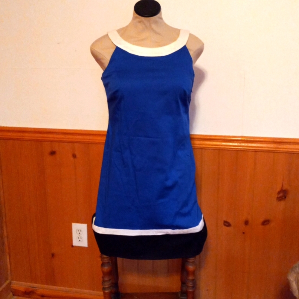 Summer dress, Casual dress, fitted and bold. Royal blue with white & black trim